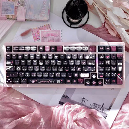 Maid Cat Keycap Set – 142 Keys MAO Profile Dye-Sub PBT Cute Cat Keycaps for Mechanical Keyboard