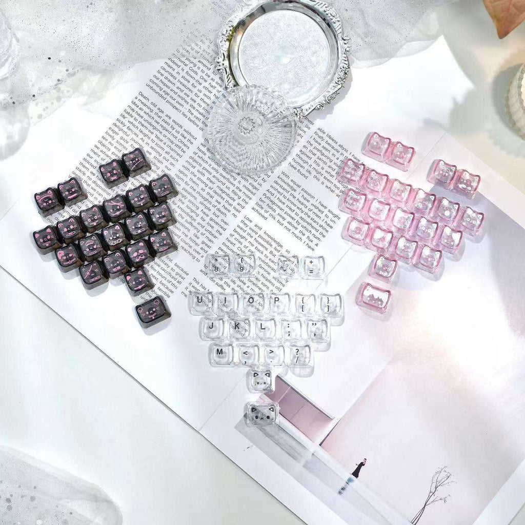 MAO Profile Transparent Heart Keycap Add-on Set – 21 Keys Cute Custom Keyboard Kit