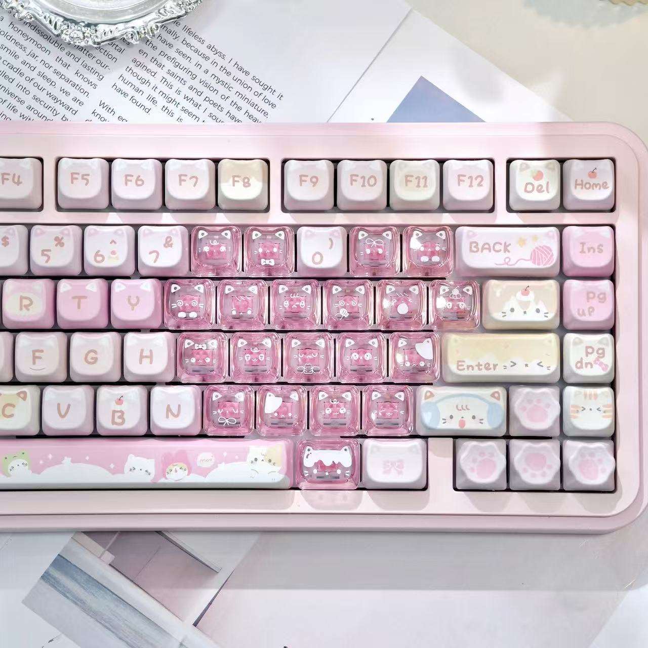 MAO Profile Transparent Heart Keycap Add-on Set – 21 Keys Cute Custom Keyboard Kit