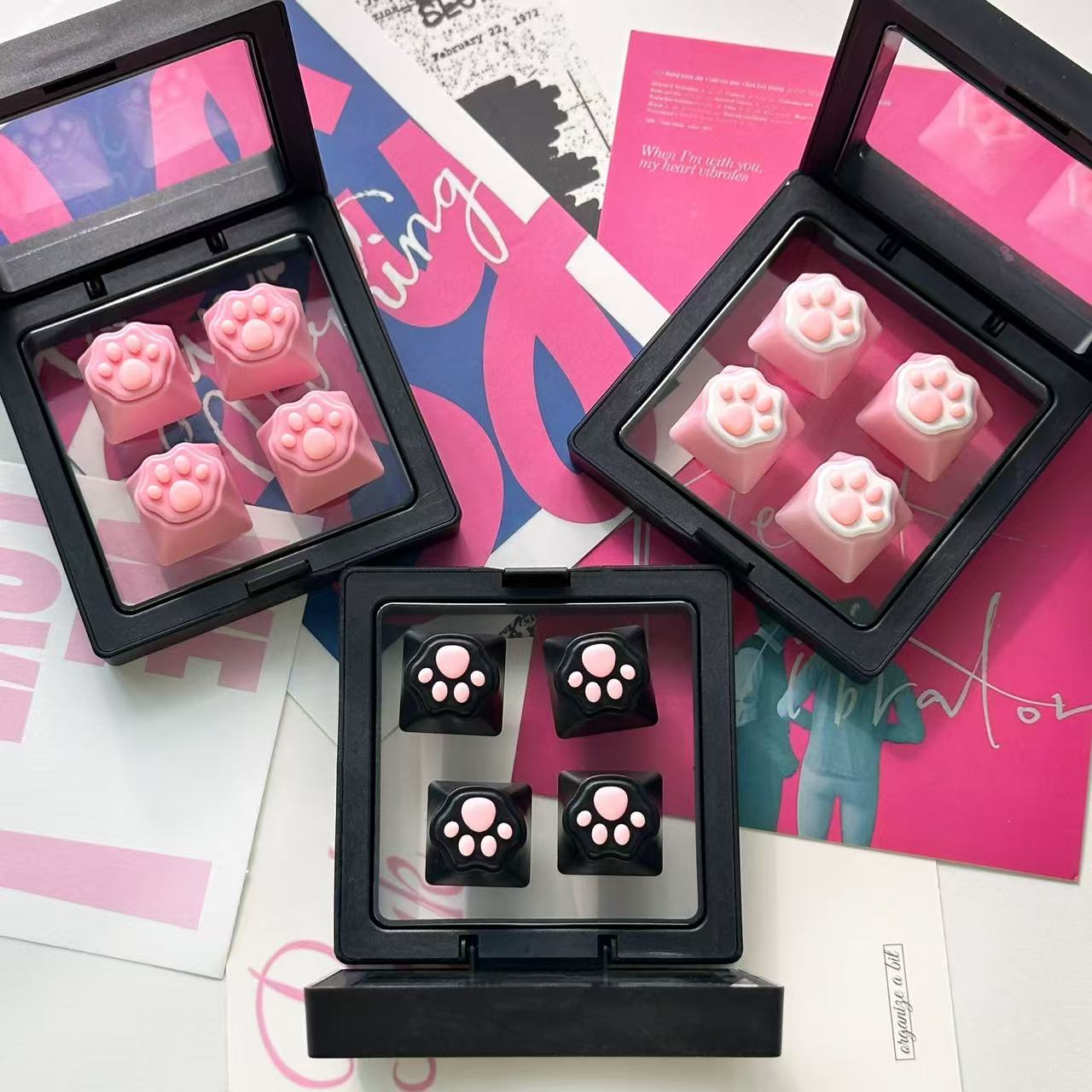 pink silicone cat paw keycaps 4pcs set