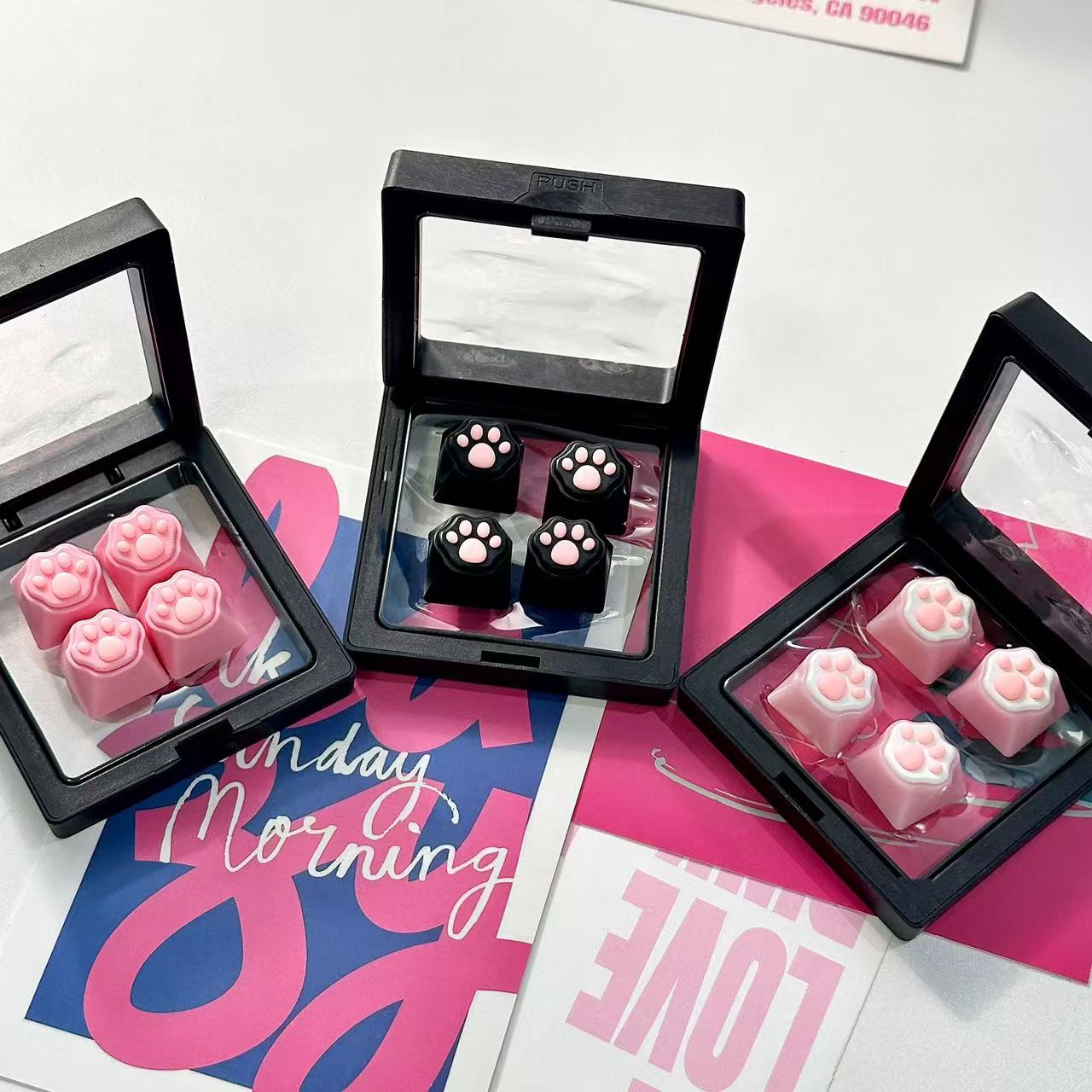 pink silicone cat paw keycaps 4pcs set
