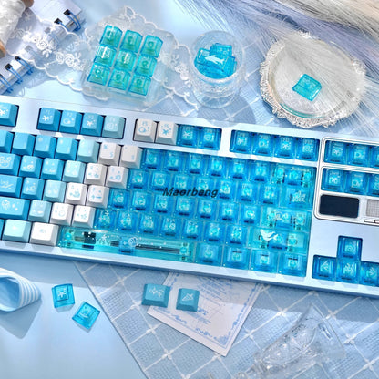 OEM profile blue gradient keycap set with translucent PC accents