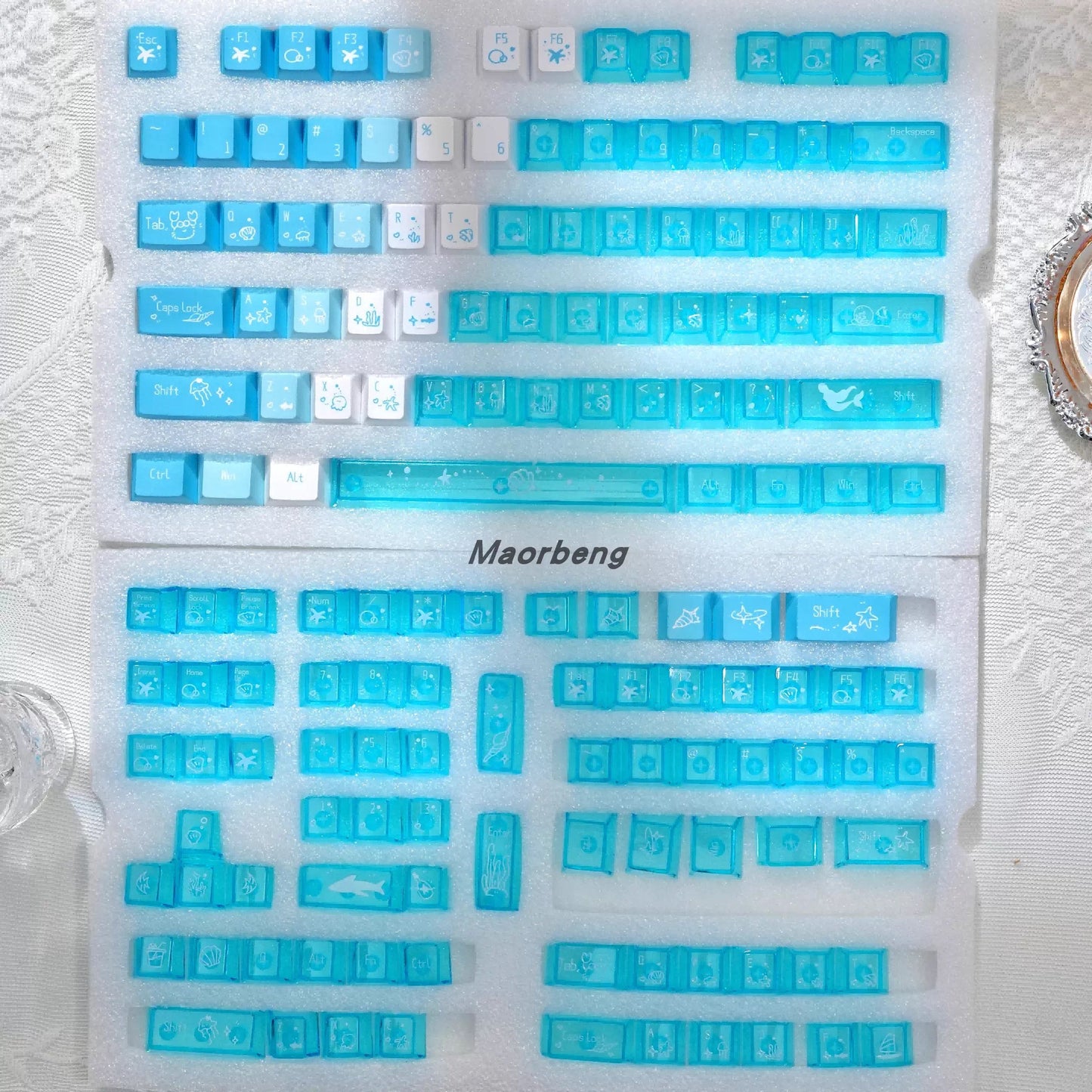 ArkTcat x Maorbeng PBT + PC Dual-Color Transparent Keycap Set – Cute Pastel Mechanical Keyboard Keycaps