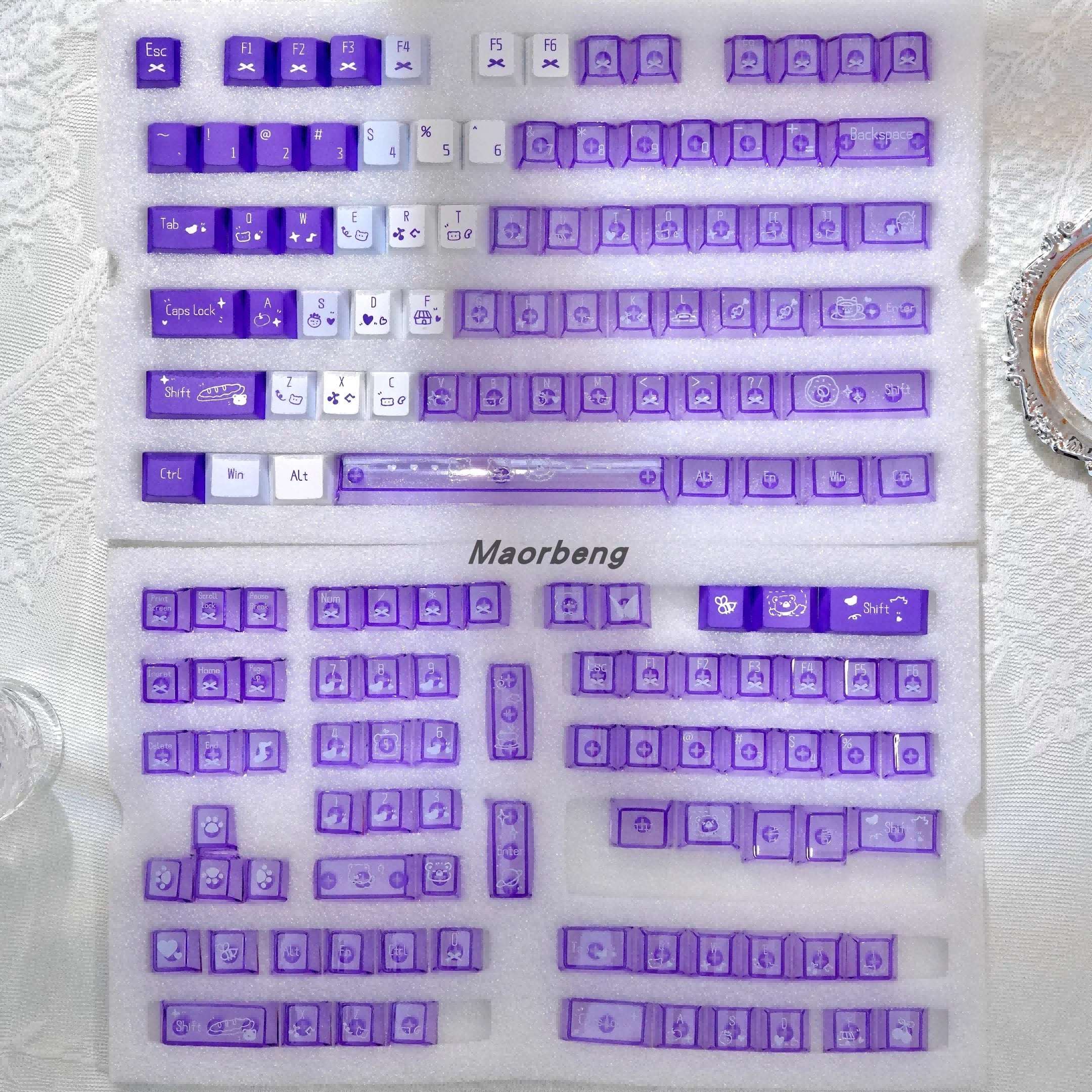 ArkTcat x Maorbeng PBT + PC Dual-Color Transparent Keycap Set – Cute Pastel Mechanical Keyboard Keycaps