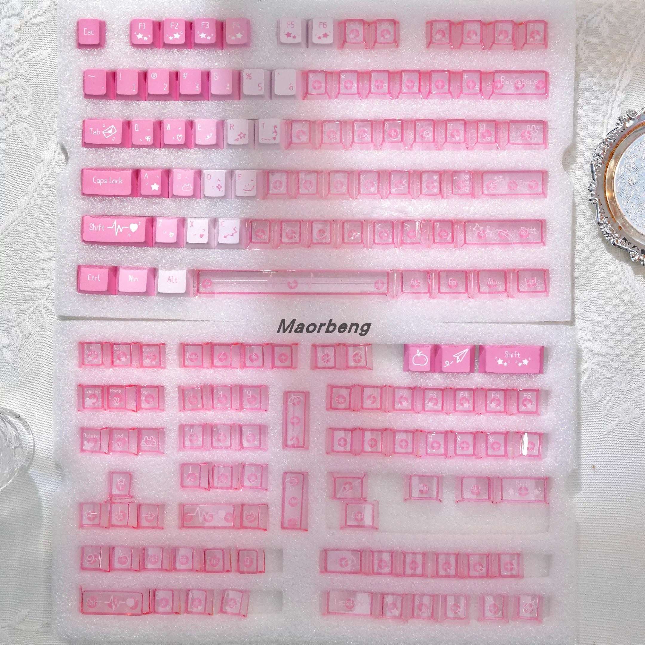 ArkTcat x Maorbeng PBT + PC Dual-Color Transparent Keycap Set – Cute Pastel Mechanical Keyboard Keycaps