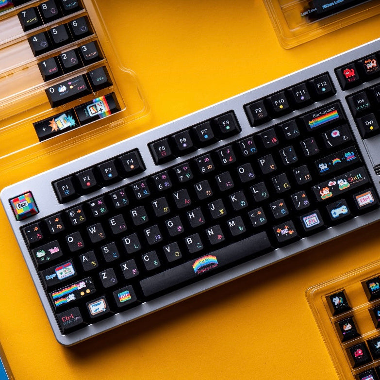rainbow meow meow transparent pc foggy keycaps dye-sub legends closeup rgb shine through rainbow cat 2025