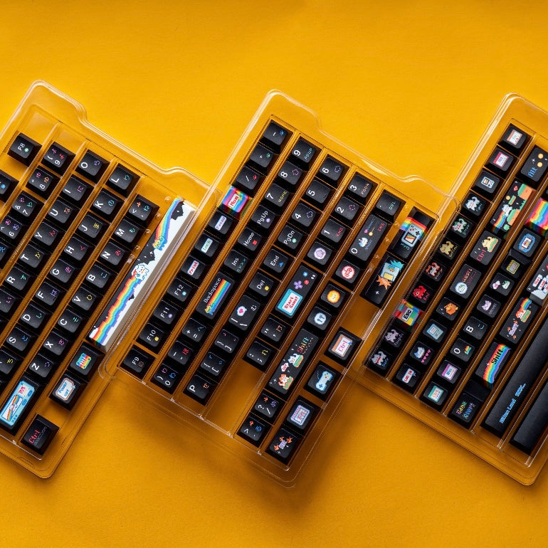 rainbow meow meow transparent pc foggy keycaps dye-sub legends closeup rgb shine through rainbow cat 2025