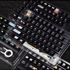 rainbow meow meow keycaps 2025 pbt pc transparent foggy dye-sub full set kawaii rainbow cat hearts clouds