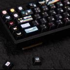 rainbow meow meow keycaps on mechanical keyboard transparent pc foggy rgb glow rainbow cat pastel setup 2025