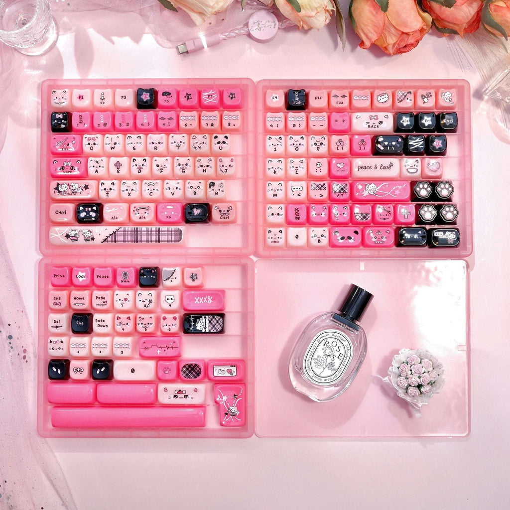 Kawaii Pudding Cat Keycaps– MAO Profile Semi-Transparent Pudding 140+ Keys Full Set with Cat Ears