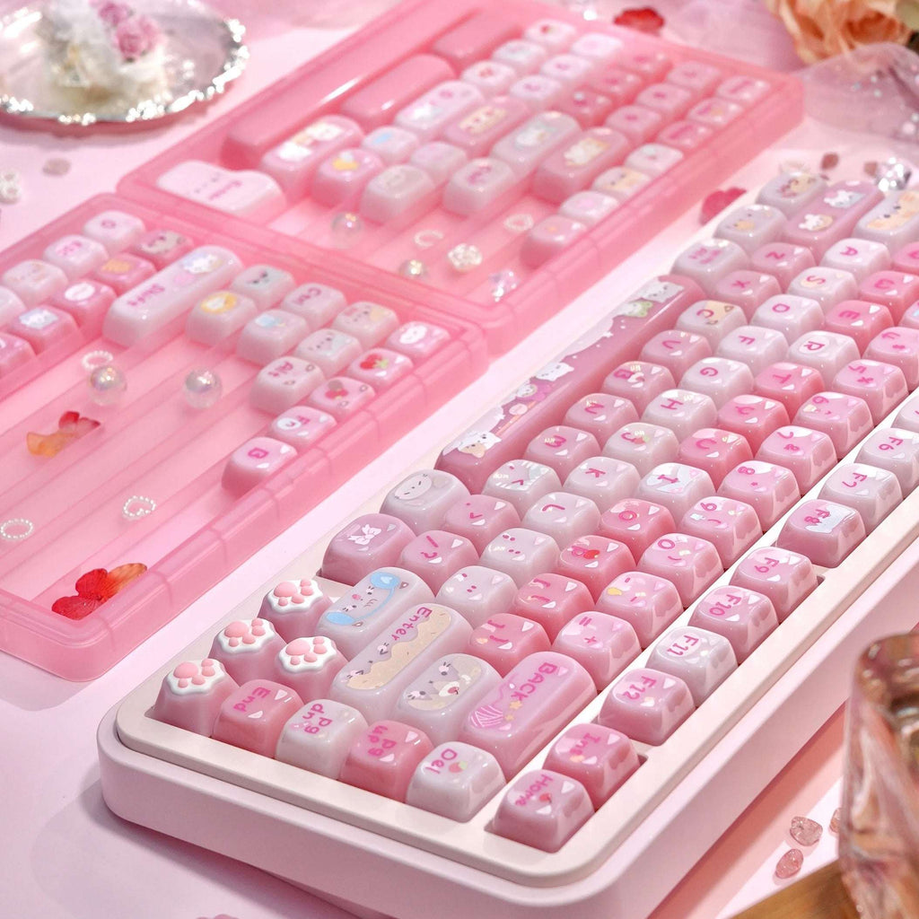 Kawaii Pudding Cat Keycaps– MAO Profile Semi-Transparent Pudding 140+ Keys Full Set with Cat Ears