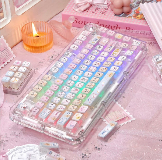 chiikawa keycaps oem profile 4-side transparent pc dye-sub shine-through 130 keys kawaii chiikawa rgb