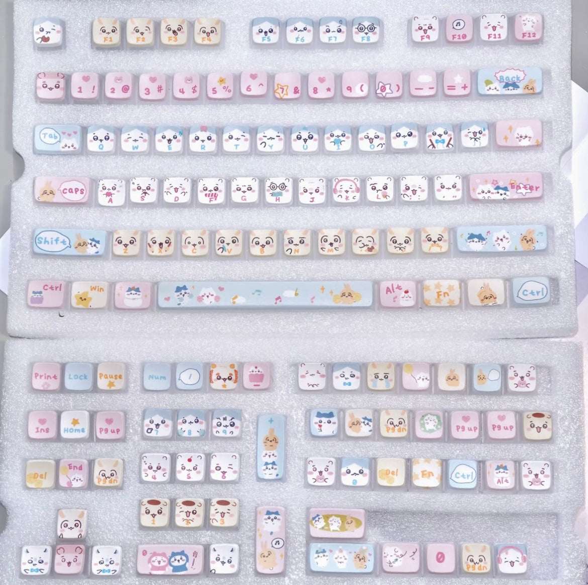 chiikawa keycaps oem profile 4-side transparent pc dye-sub shine-through 130 keys kawaii chiikawa rgb