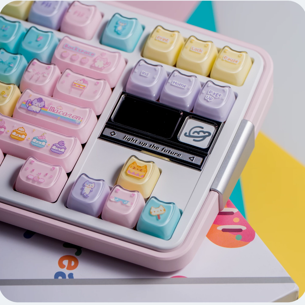 Macaron Meow Cat-Ear Keycaps – PC Transparent MAO Profile, 134 Keys