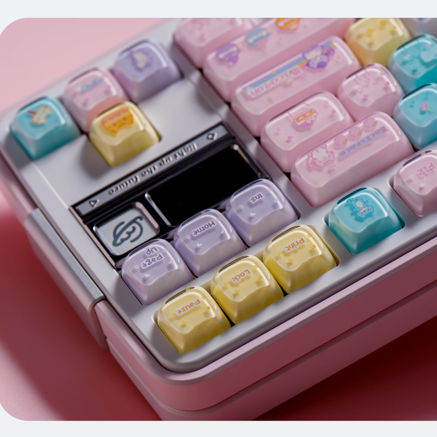 Macaron Meow Cat-Ear Keycaps – PC Transparent MAO Profile, 134 Keys