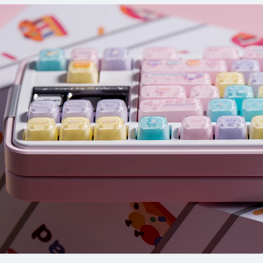 Macaron Meow Cat-Ear Keycaps – PC Transparent MAO Profile, 134 Keys