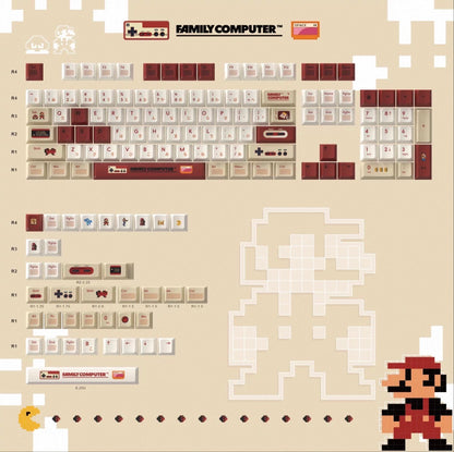Retro Famicom Keycaps Set – 141 PBT Dye-Sub + 26 PC Transparent Keys | OEM Profile