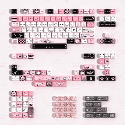 black pink meow meow keycaps pbt pc transparent shine-through thickness pixel cat novelties closeup 2026