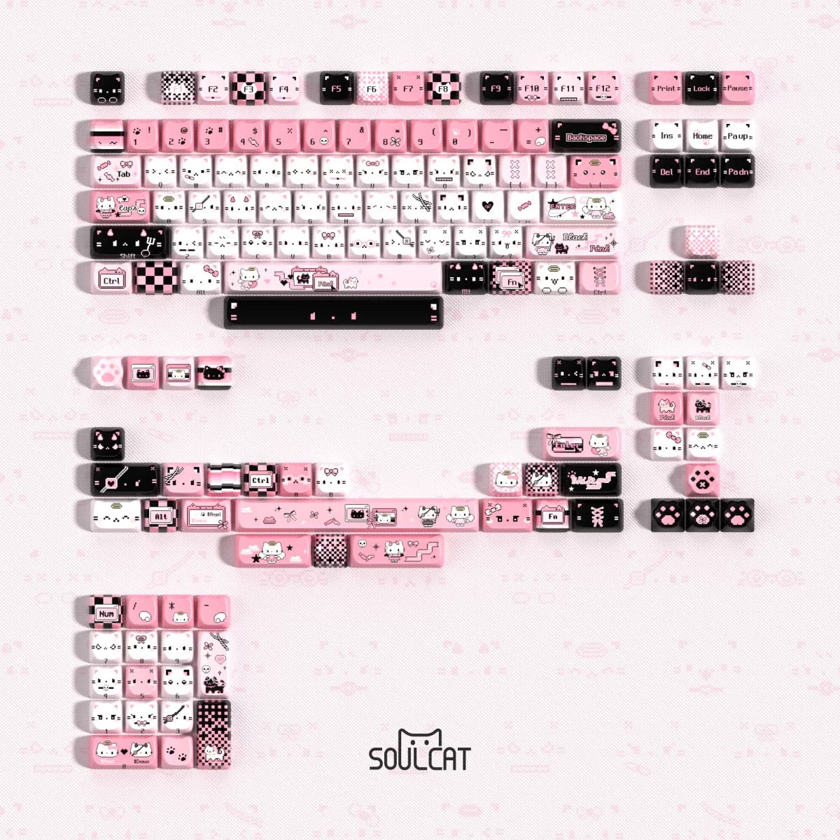 black pink meow meow novelty keycaps pixel cat bow paw heart kitten park transparent pc cute 2026