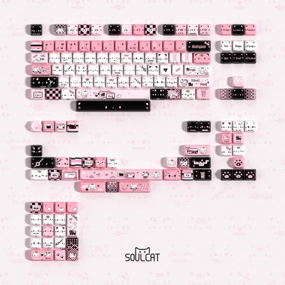 black pink meow meow novelty keycaps pixel cat bow paw heart kitten park transparent pc cute 2026