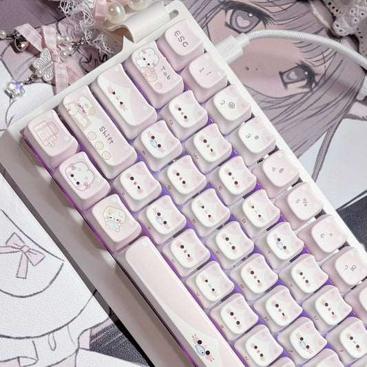 pudding meow berry meow keycaps 2026 MAO cat ear shape PBT 5-side dye-sub cute pink full set RGB glow