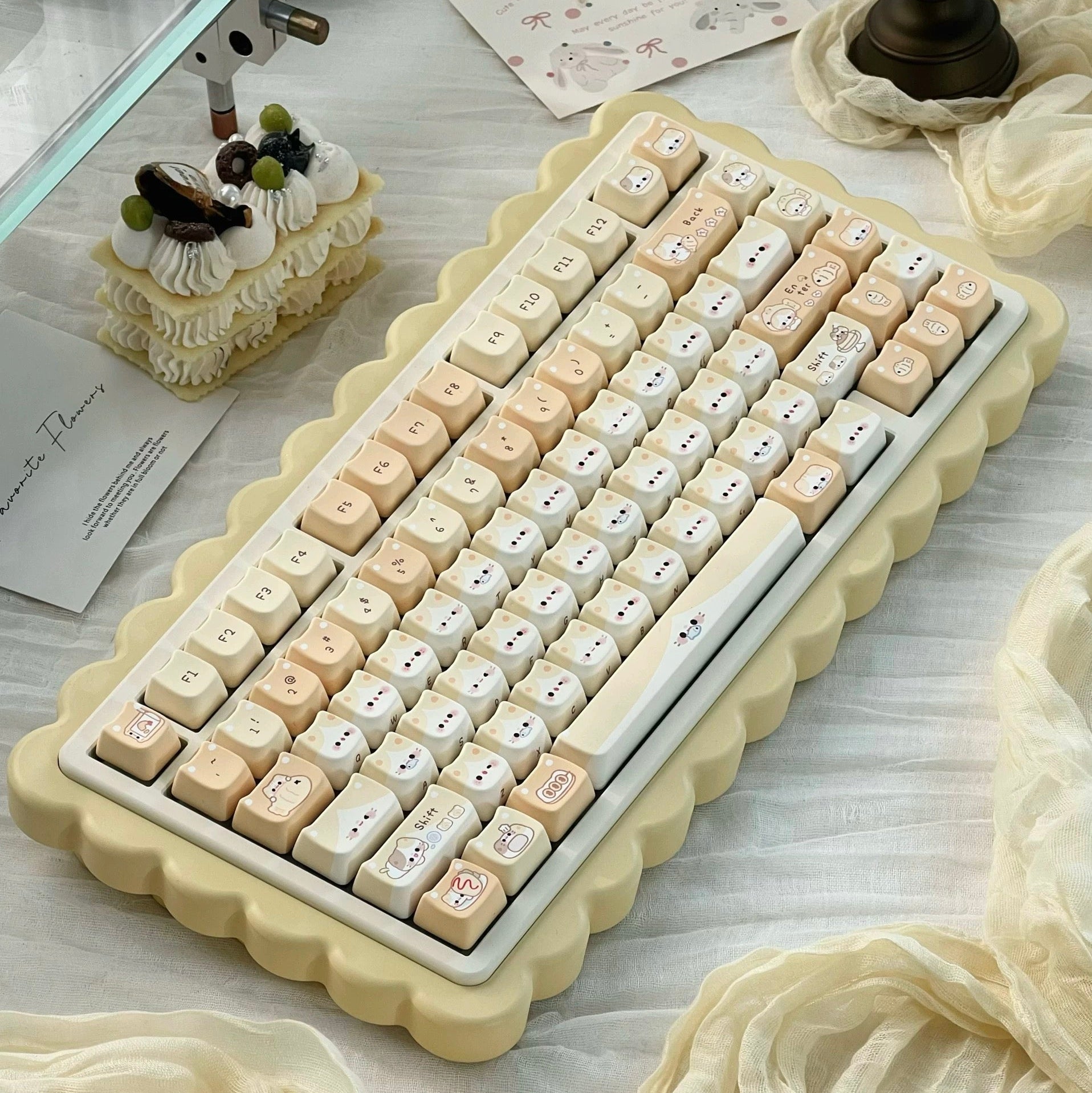 pudding berry cat novelty keycaps cherry cream heart paw bow MAO PBT 5-side dye-sub cute 2026