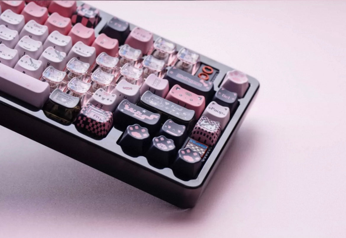 Black Pink Meow Meow Keycaps – PBT+PC | ARKTCAT x SOULCAT