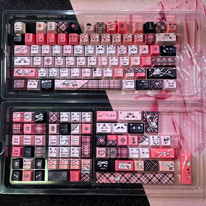 Black Pink Yabi Keycaps Set – MAO / OEM Profile | Cute Cat Mechanical Keyboard Keycaps | Cross-Stem PBT Keycaps for Custom Keyboards