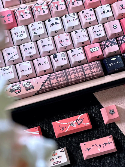 Black Pink Yabi Keycaps Set – MAO / OEM Profile | Cute Cat Mechanical Keyboard Keycaps | Cross-Stem PBT Keycaps for Custom Keyboards
