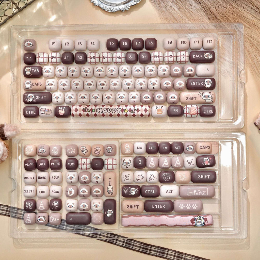 MOG Profile Cute Round Keycaps Set – 142 Keys Dye-Sublimated PBT for Mechanical Keyboards