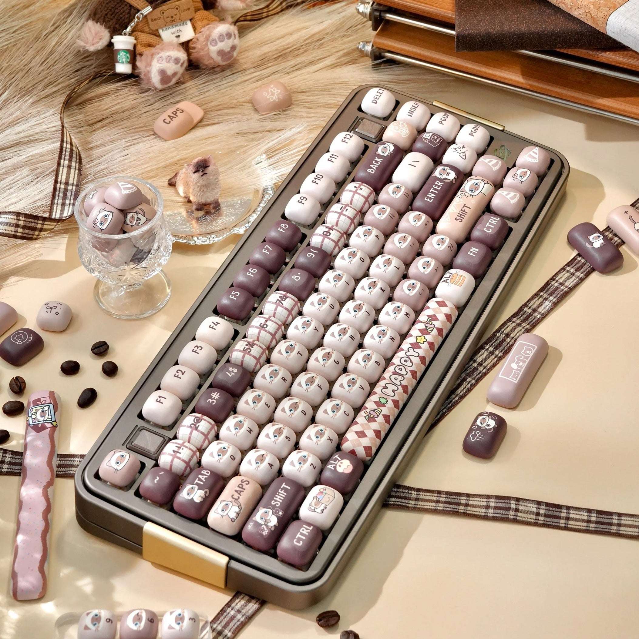 MOG Profile Cute Round Keycaps Set – 142 Keys Dye-Sublimated PBT for Mechanical Keyboards