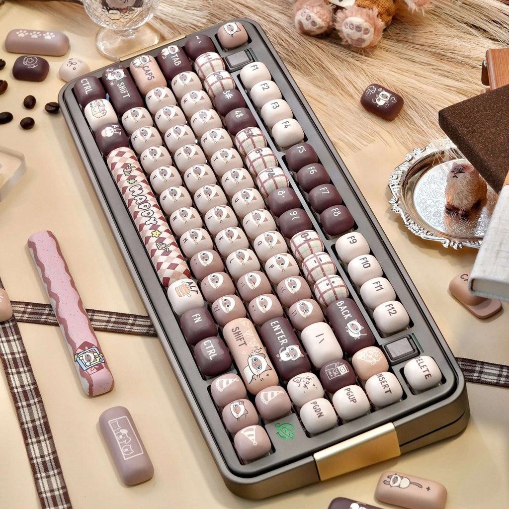 MOG Profile Cute Round Keycaps Set – 142 Keys Dye-Sublimated PBT for Mechanical Keyboards