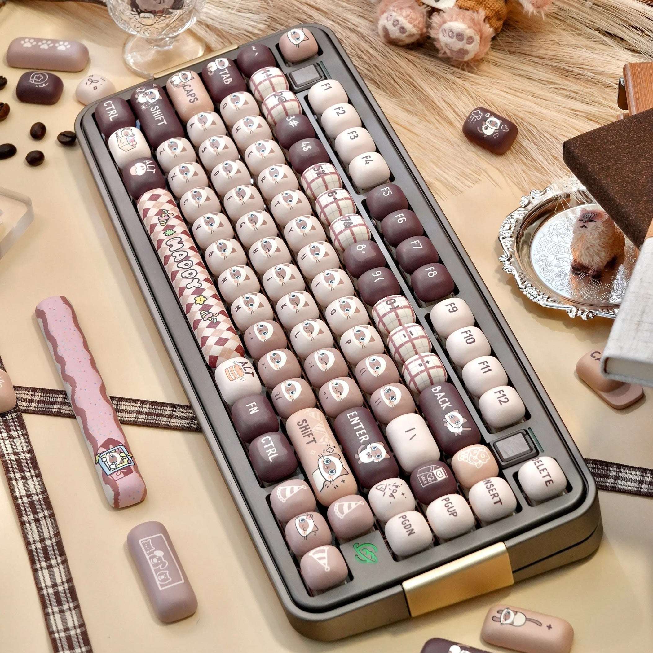 MOG Profile Cute Round Keycaps Set – 142 Keys Dye-Sublimated PBT for Mechanical Keyboards