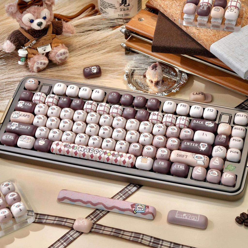 MOG Profile Cute Round Keycaps Set – 142 Keys Dye-Sublimated PBT for Mechanical Keyboards