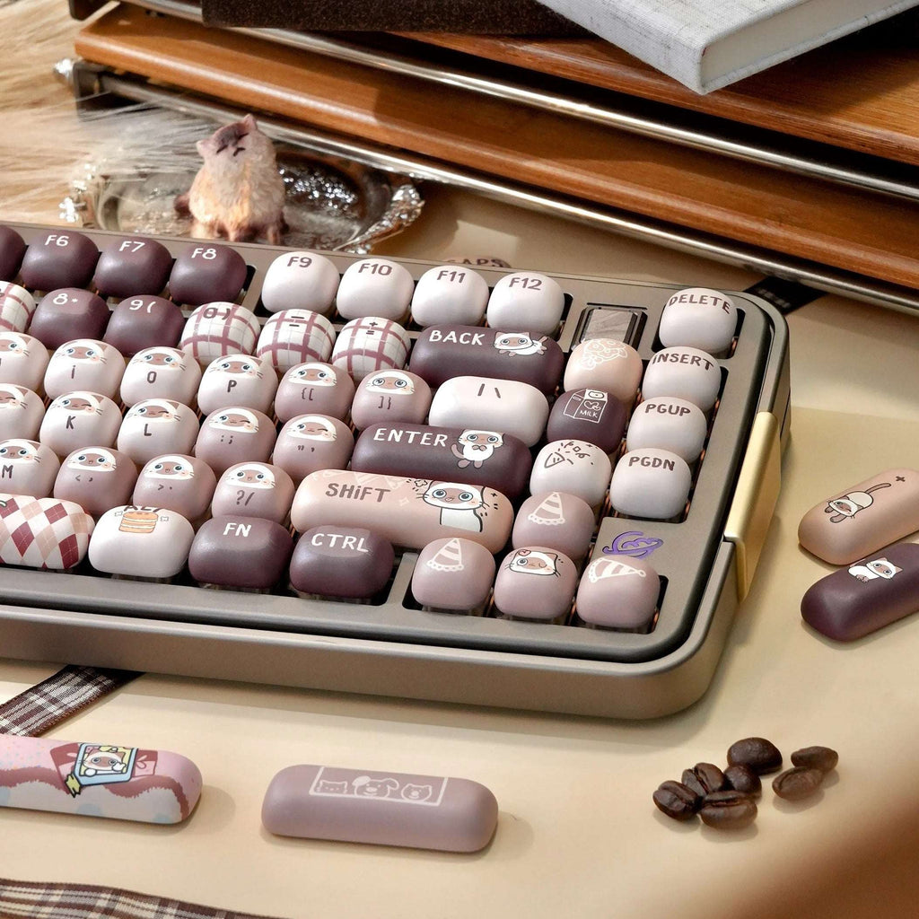 MOG Profile Cute Round Keycaps Set – 142 Keys Dye-Sublimated PBT for Mechanical Keyboards