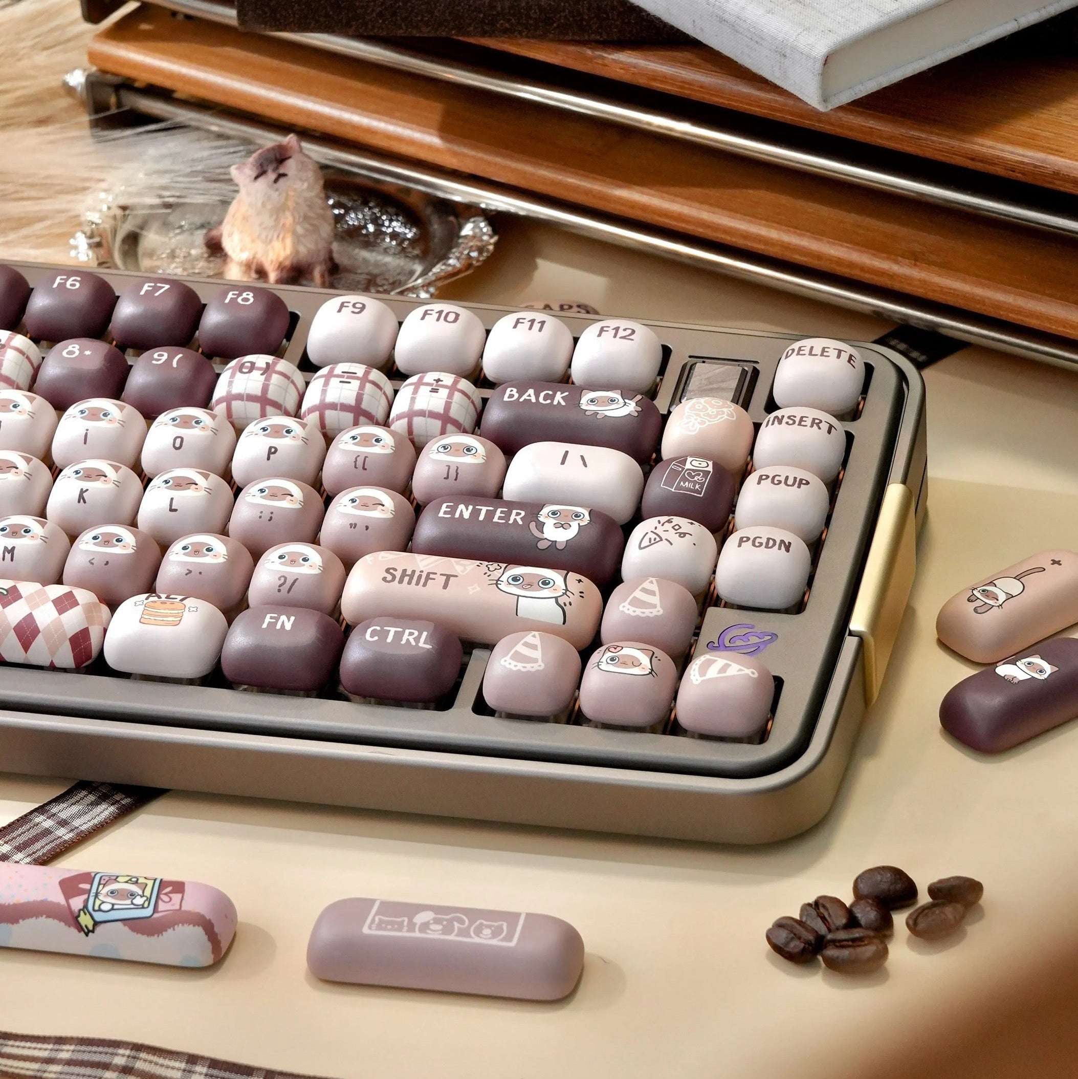 MOG Profile Cute Round Keycaps Set – 142 Keys Dye-Sublimated PBT for Mechanical Keyboards