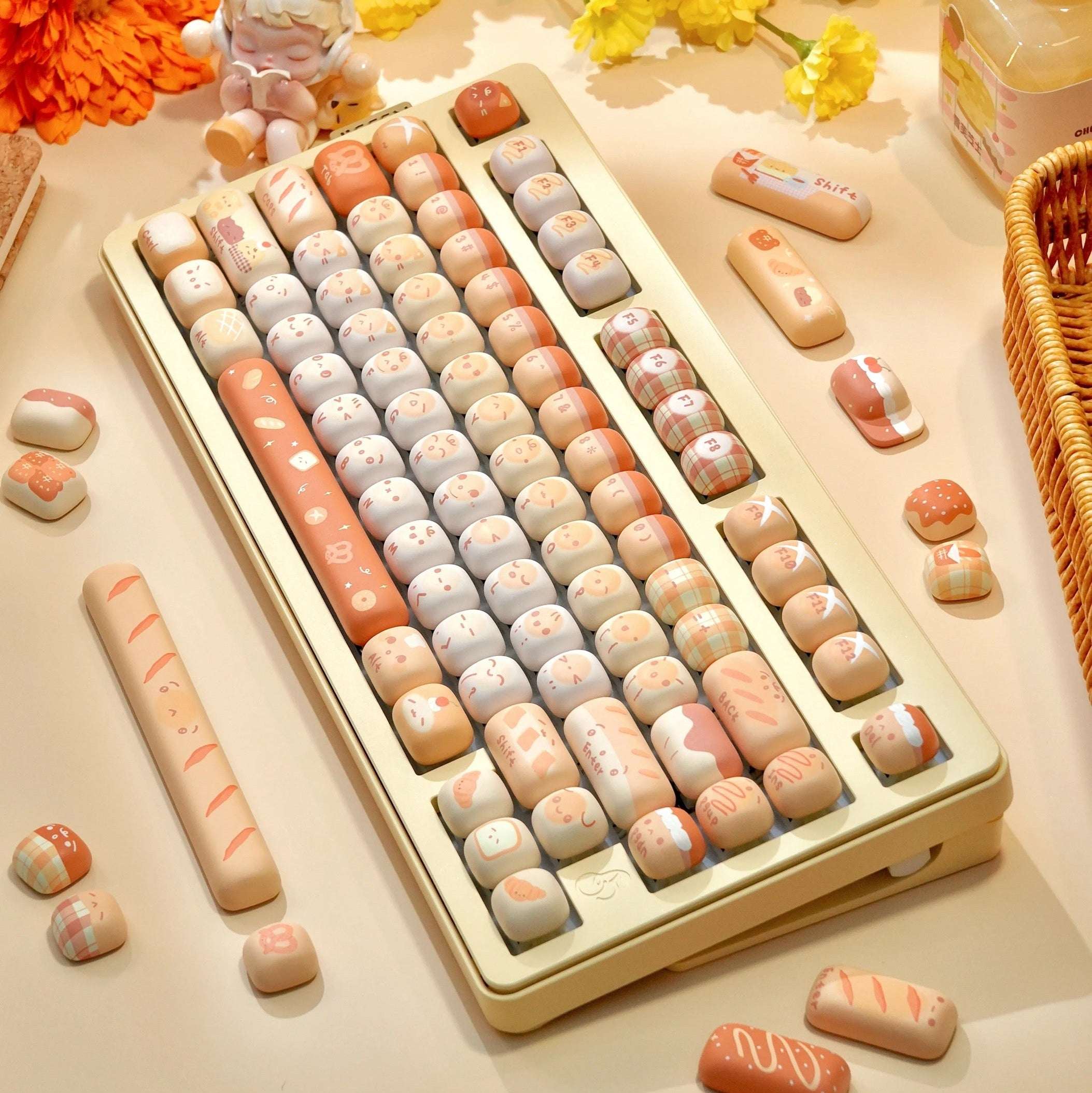 MOG Profile Cute Round Keycaps Set – 142 Keys Dye-Sublimated PBT for Mechanical Keyboards