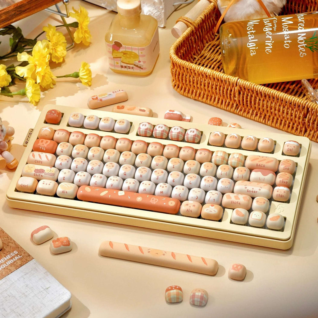 MOG Profile Cute Round Keycaps Set – 142 Keys Dye-Sublimated PBT for Mechanical Keyboards