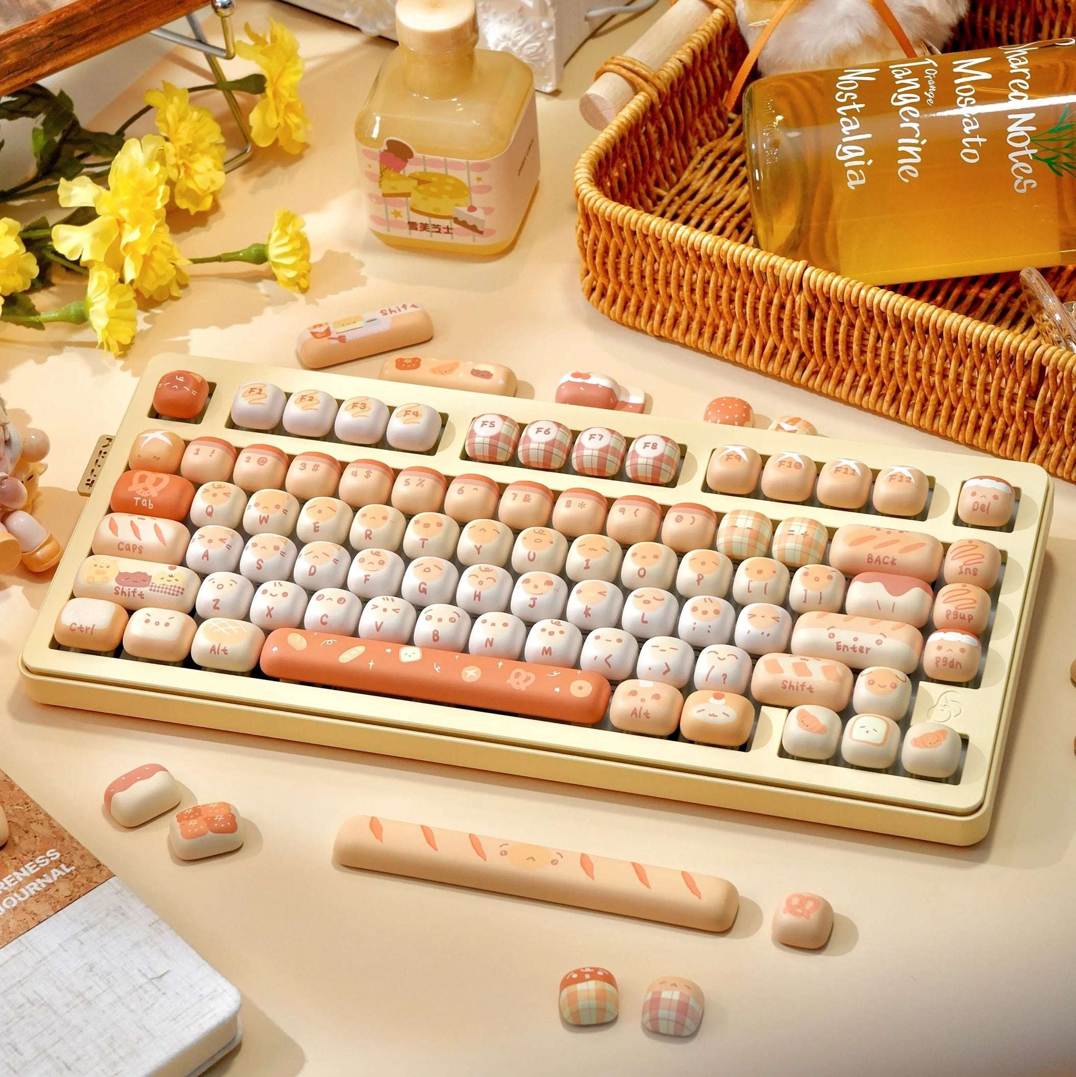 MOG Profile Cute Round Keycaps Set – 142 Keys Dye-Sublimated PBT for Mechanical Keyboards