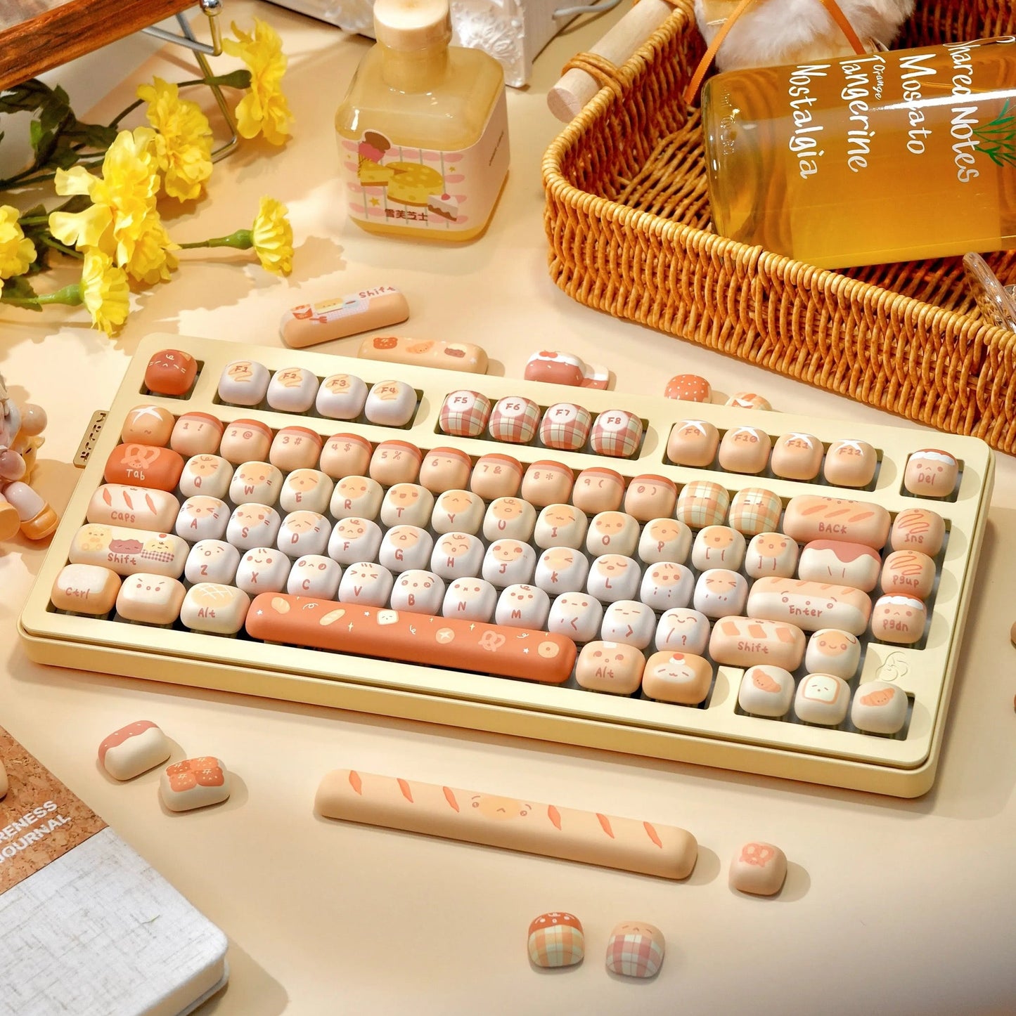 MOG Profile Cute Round Keycaps Set – 142 Keys Dye-Sublimated PBT for Mechanical Keyboards