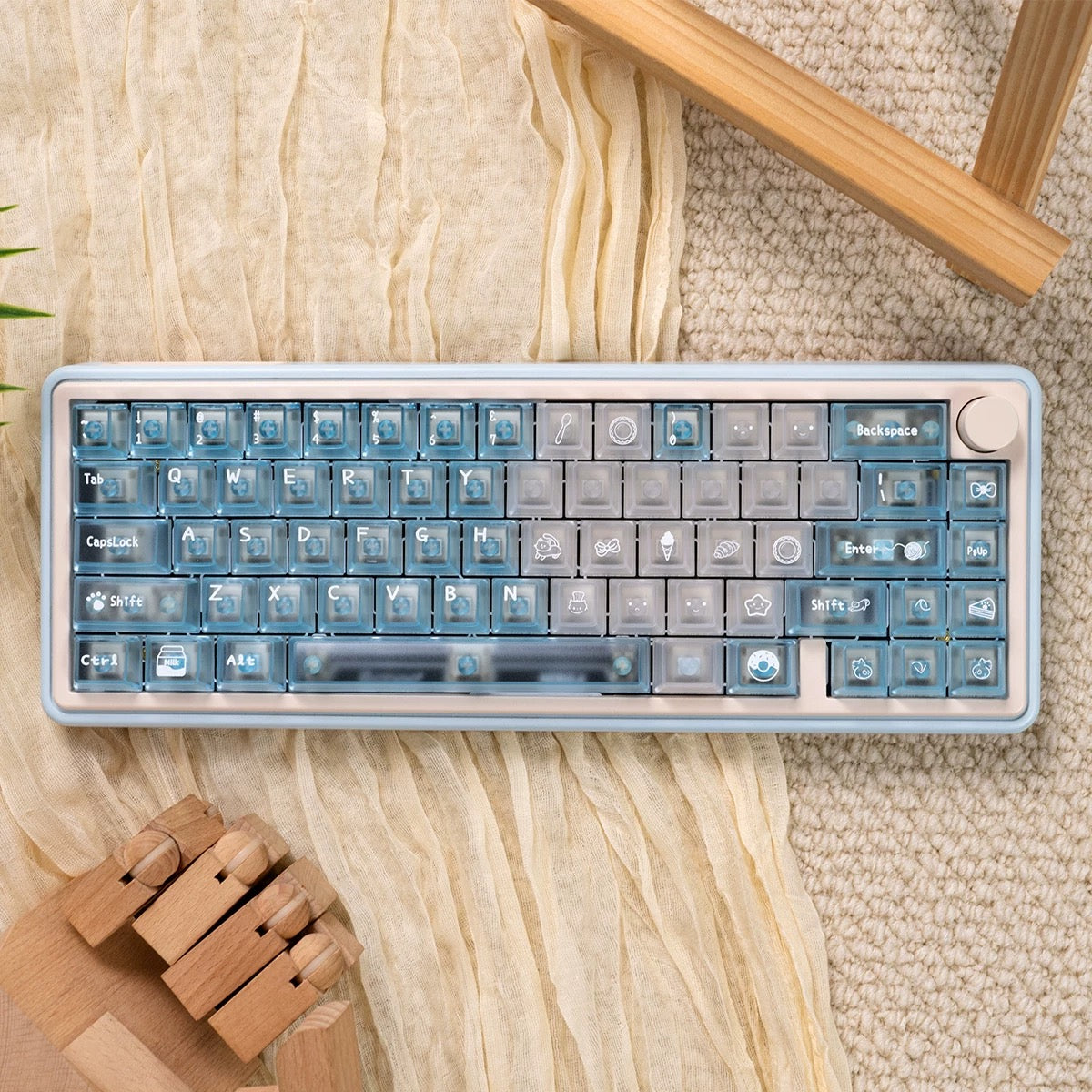 Meow Dessert Shop Kawaii Keycaps 136 Keys Pink Blue Purple Foggy Translucent | ARKTCAT
