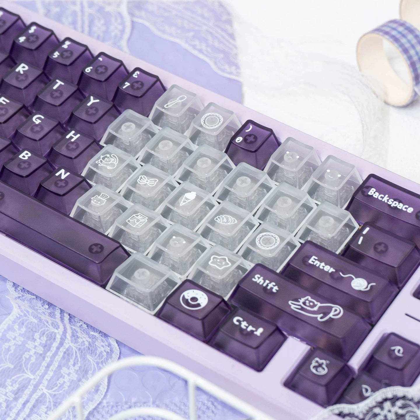Meow Dessert Shop Kawaii Keycaps 136 Keys Pink Blue Purple Foggy Translucent | ARKTCAT