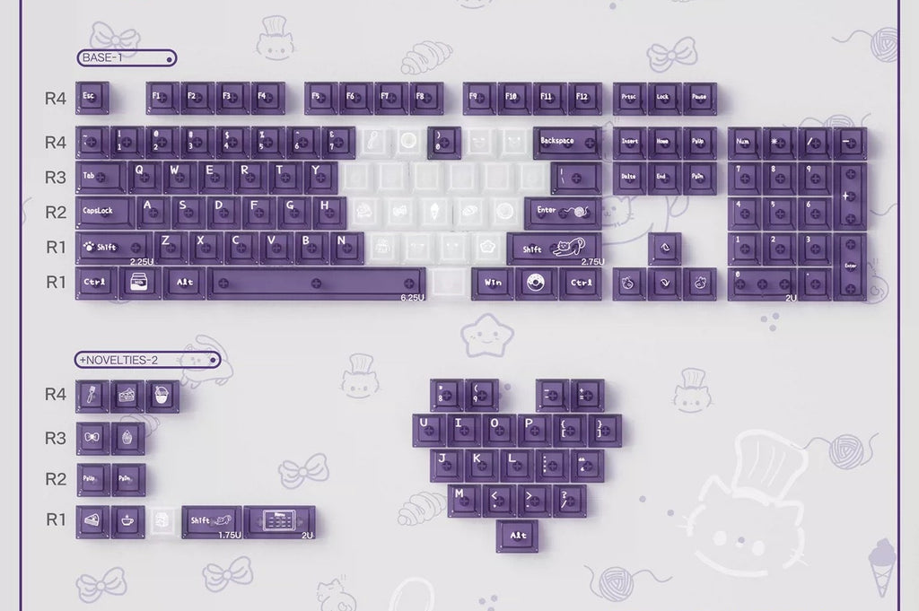 Meow Dessert Shop Kawaii Keycaps 136 Keys Pink Blue Purple Foggy Translucent | ARKTCAT