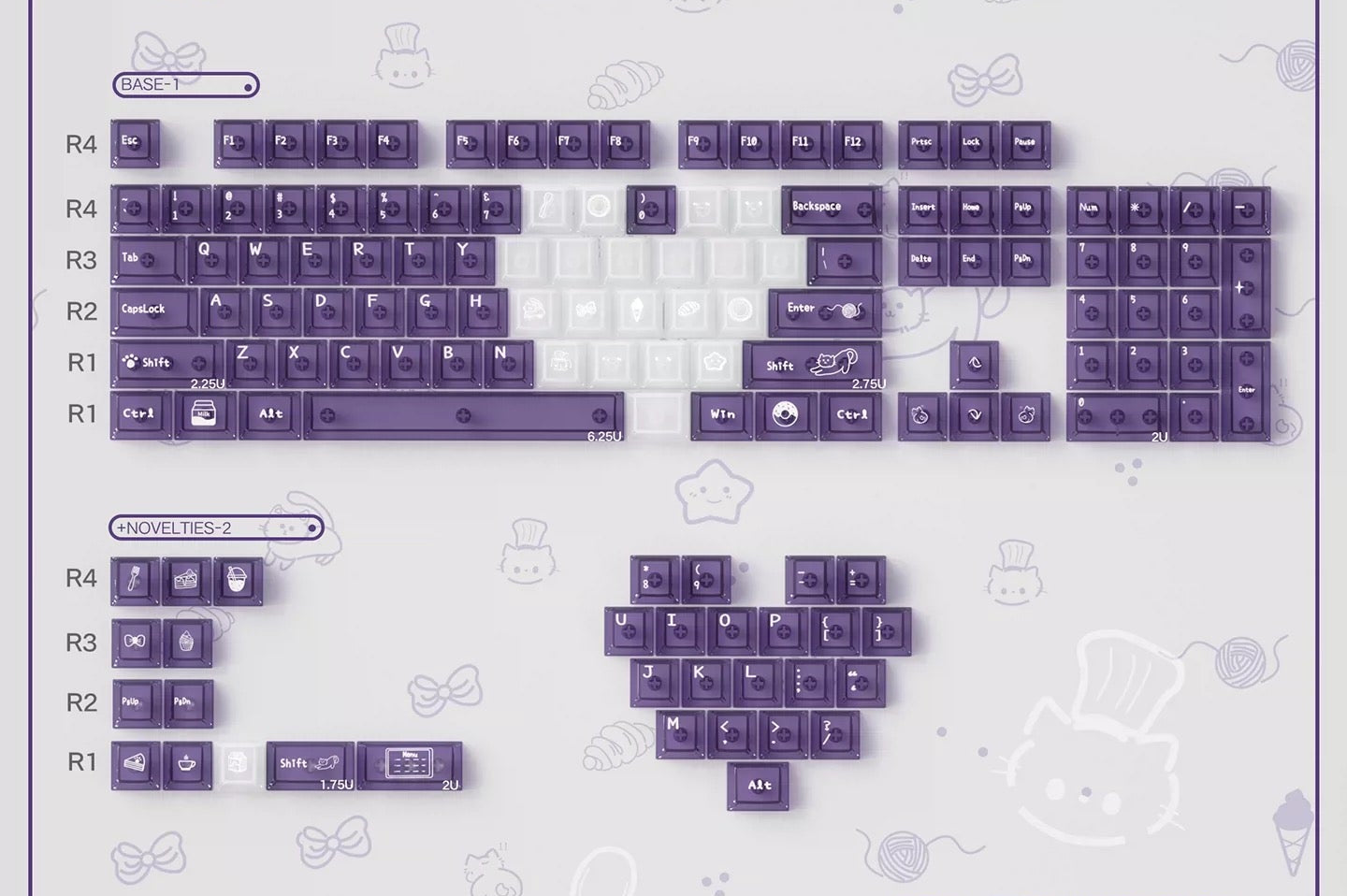 Meow Dessert Shop Kawaii Keycaps 136 Keys Pink Blue Purple Foggy Translucent | ARKTCAT