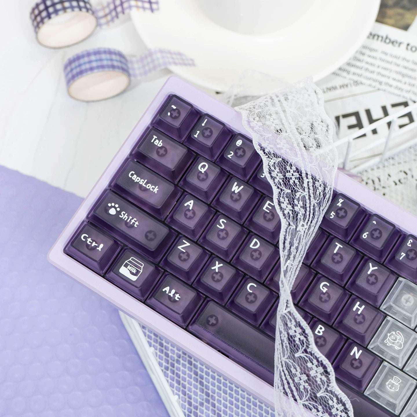 Meow Dessert Shop Kawaii Keycaps 136 Keys Pink Blue Purple Foggy Translucent | ARKTCAT