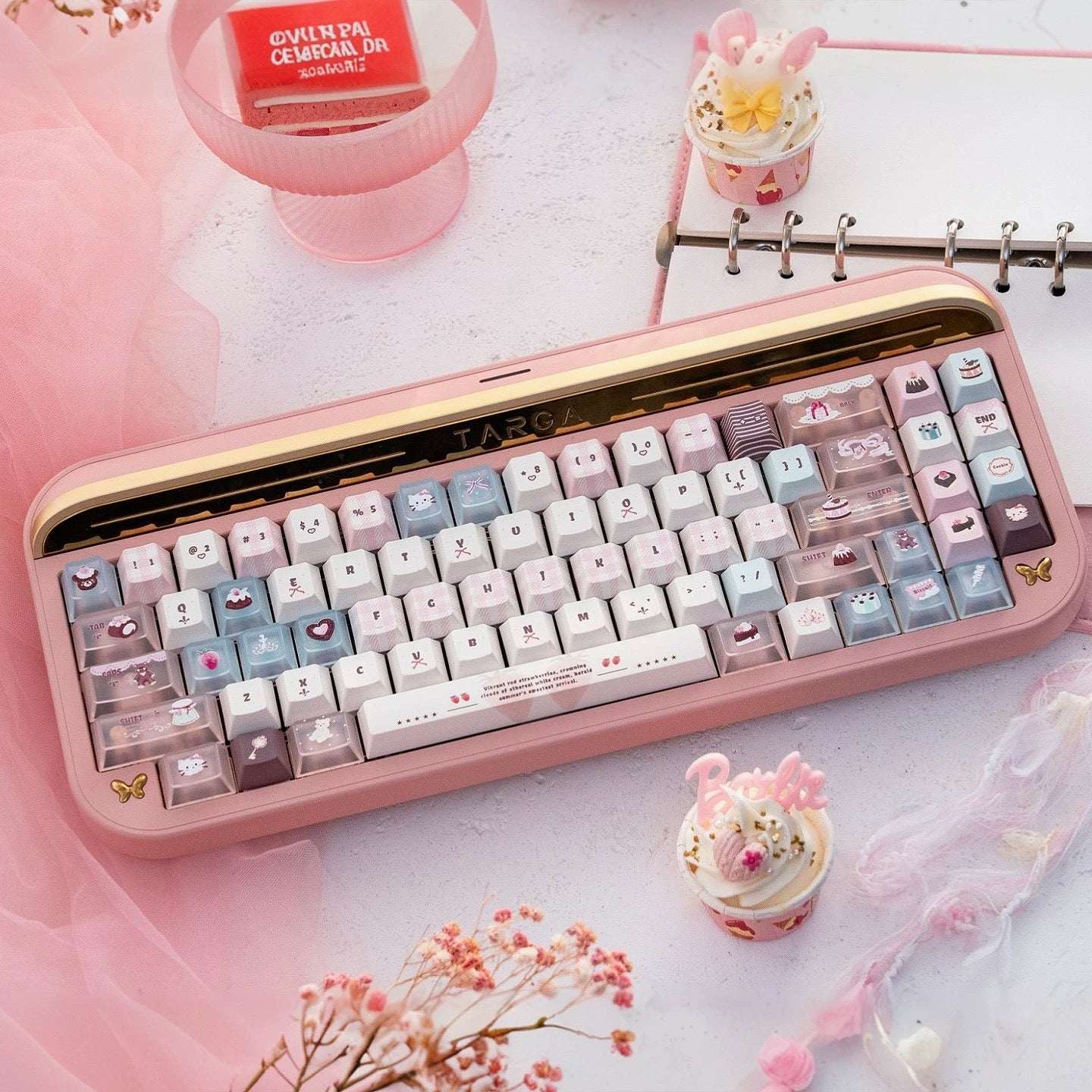 Velvet Strawberry Keycap Set - PBT Dye-Sub & Frosted PC Novelties - MOA/Cherry Profile