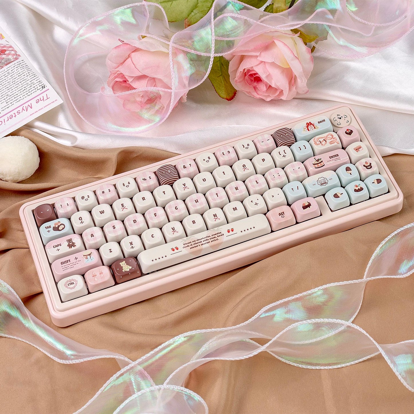 Velvet Strawberry Keycap Set - PBT Dye-Sub & Frosted PC Novelties - MOA/Cherry Profile