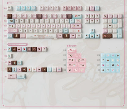 Velvet Strawberry Keycap Set - PBT Dye-Sub & Frosted PC Novelties - MOA/Cherry Profile