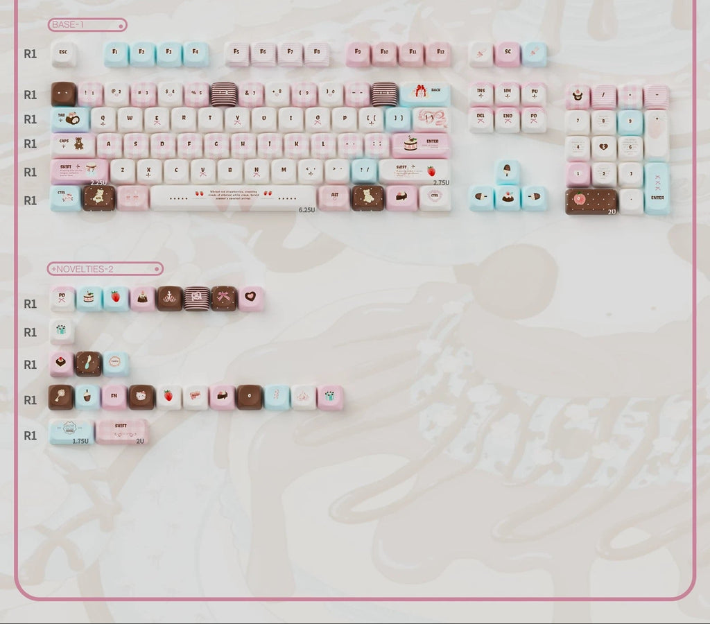 Velvet Strawberry Keycap Set - PBT Dye-Sub & Frosted PC Novelties - MOA/Cherry Profile
