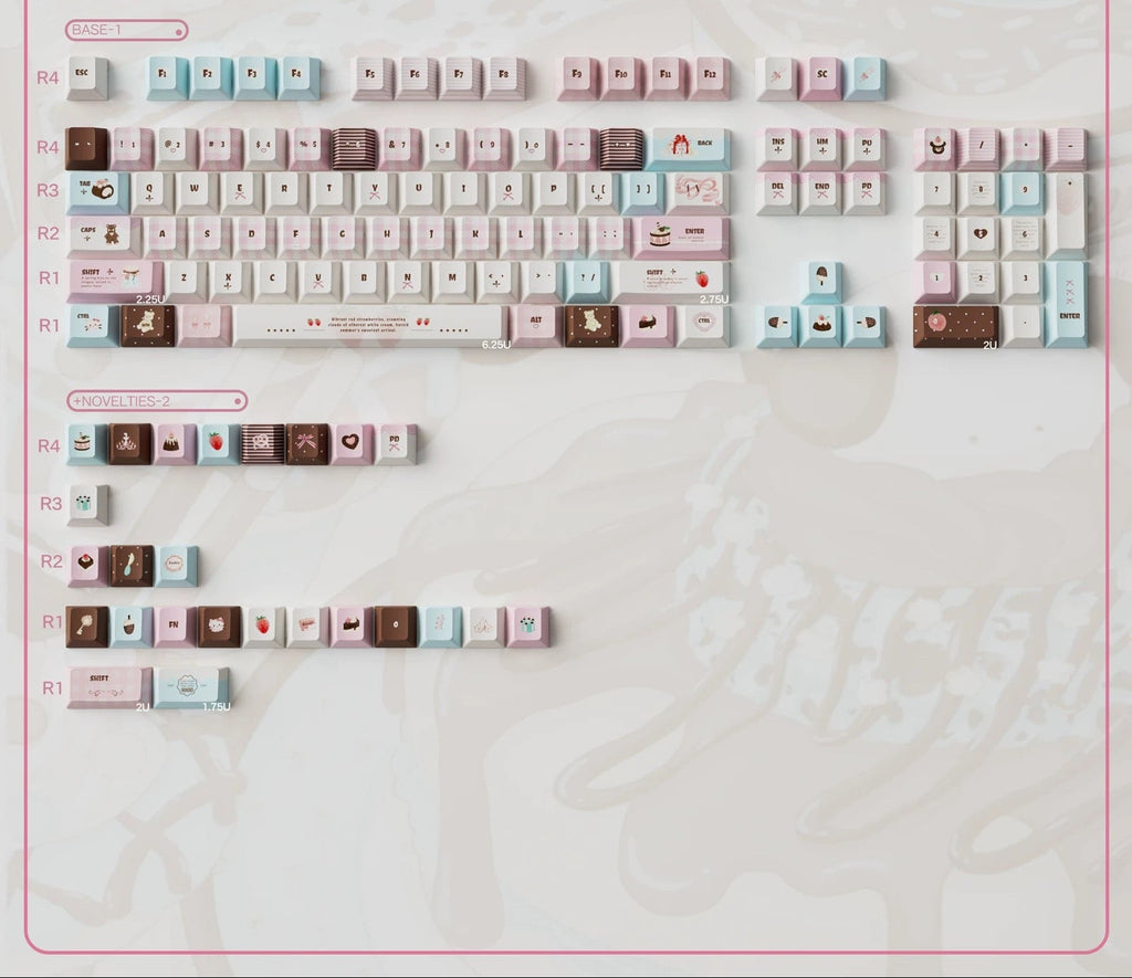Velvet Strawberry Keycap Set - PBT Dye-Sub & Frosted PC Novelties - MOA/Cherry Profile